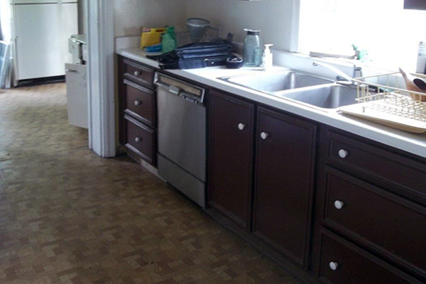 Before photo of an old residential kitchen at Old Economy, Ambridge, PA